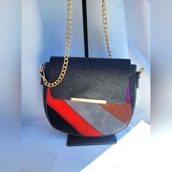 Madison West Crosbody bag, Suede Colorblock, black and gold. - Picture 1 of 13